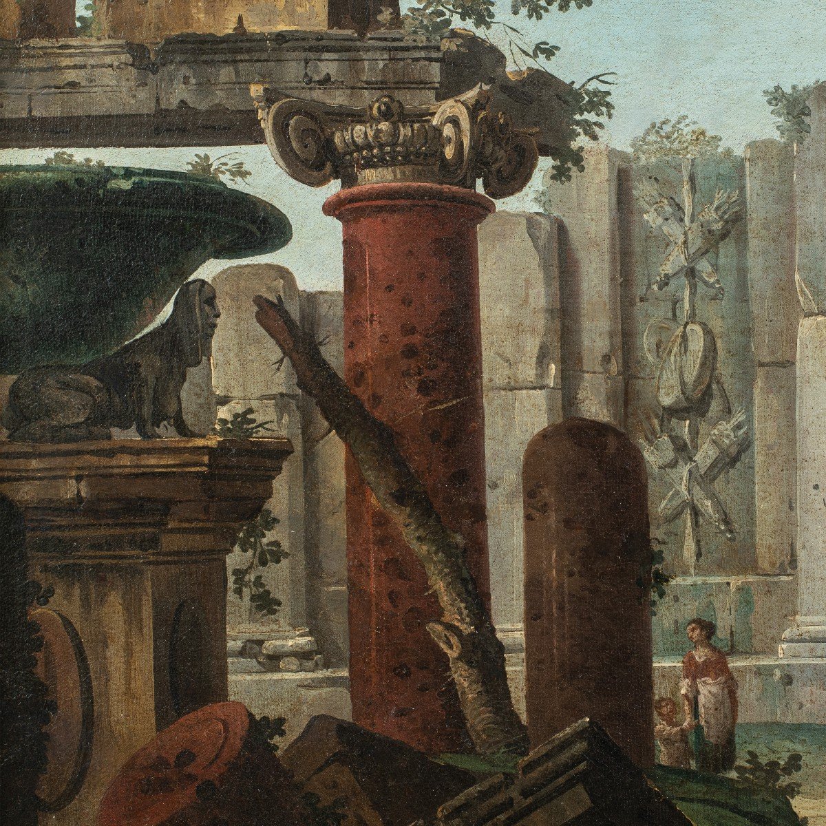 Antonio Joli (Modena 1700 - Napoli 1777) - Capriccio architettonico con rovine e figure.-photo-2