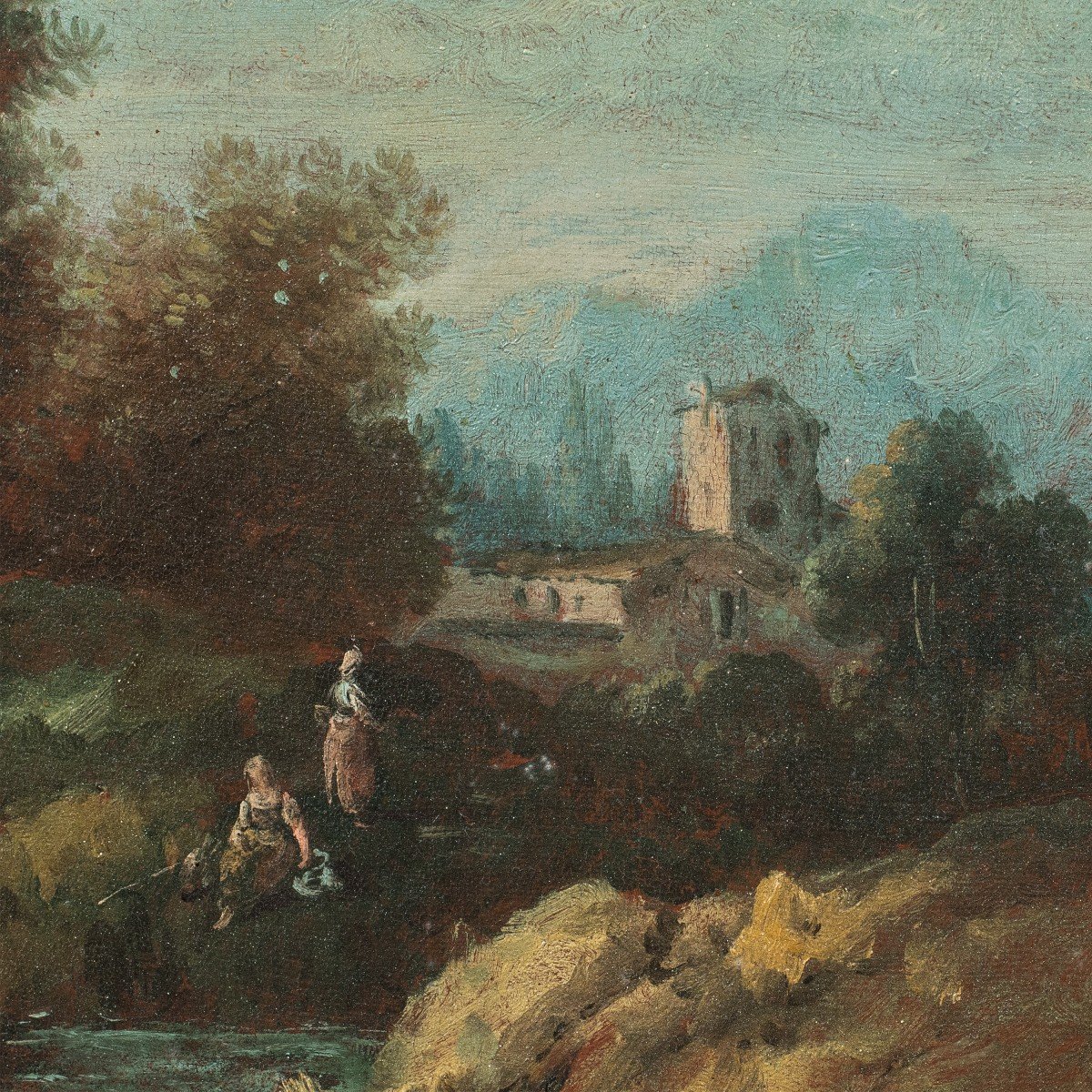 Giuseppe Zais (Forno di Canale 1709 - Treviso 1784) - Paesaggio con pastorelli e filatrice.-photo-3