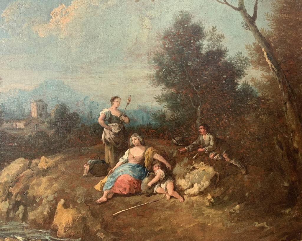 Giuseppe Zais (Forno di Canale 1709 - Treviso 1784) - Paesaggio con pastorelli e filatrice.-photo-2