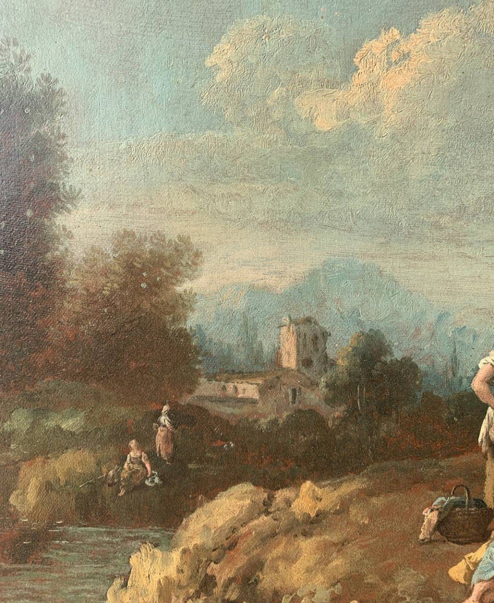 Giuseppe Zais (Forno di Canale 1709 - Treviso 1784) - Paesaggio con pastorelli e filatrice.-photo-3