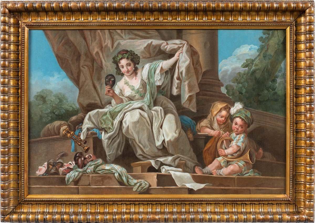 Charles-André van Loo (Nizza 1705 - Parigi 1765) cerchia di - Allegoria della Commedia.