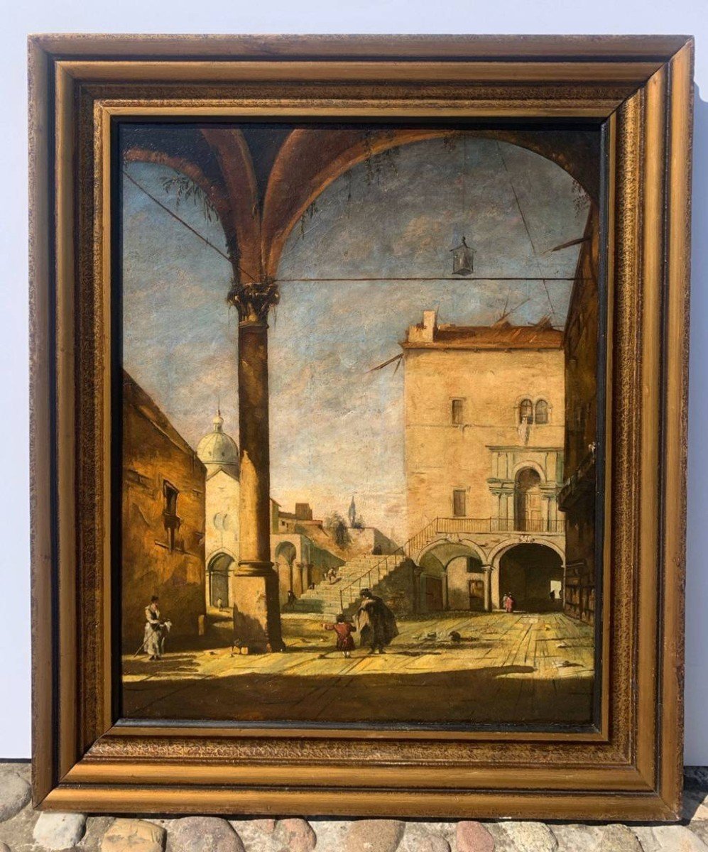 Francesco Guardi (Venezia 1712 - Venezia 1793) seguace di - Portico Veneziano.-photo-1