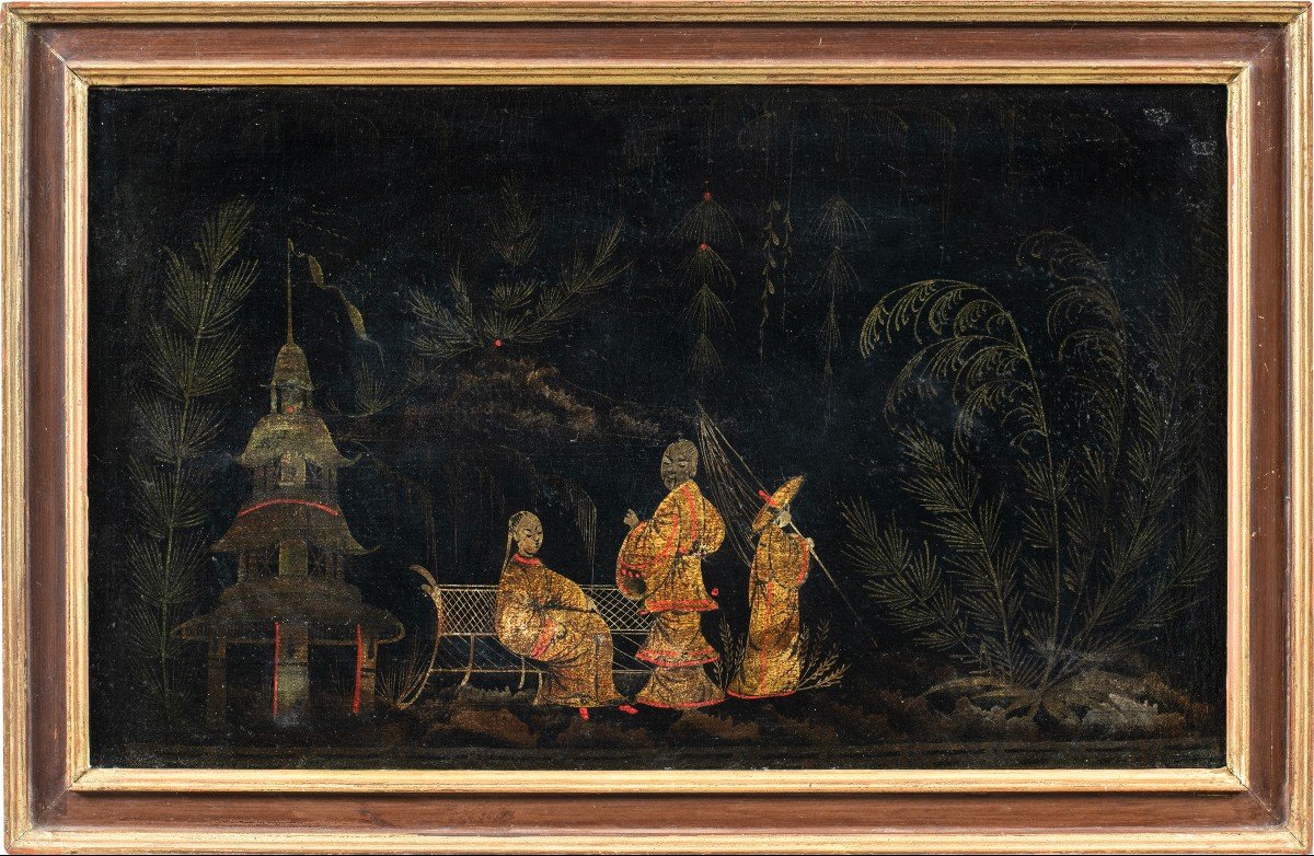 Pittore cinese (XVIII secolo) - Scena orientale con pagoda.