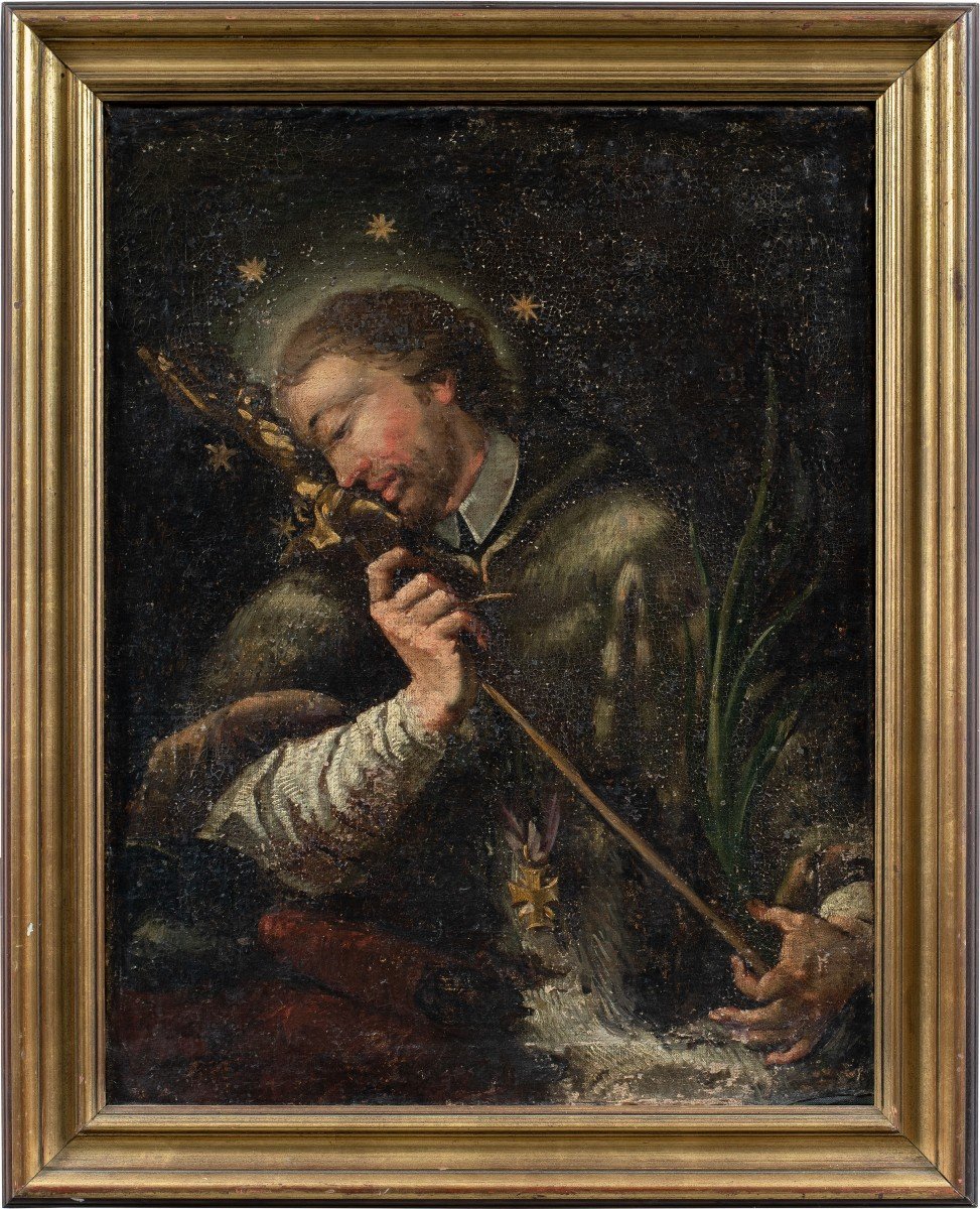 Pittore italiano (XVIII secolo) - Santo con crocifisso.