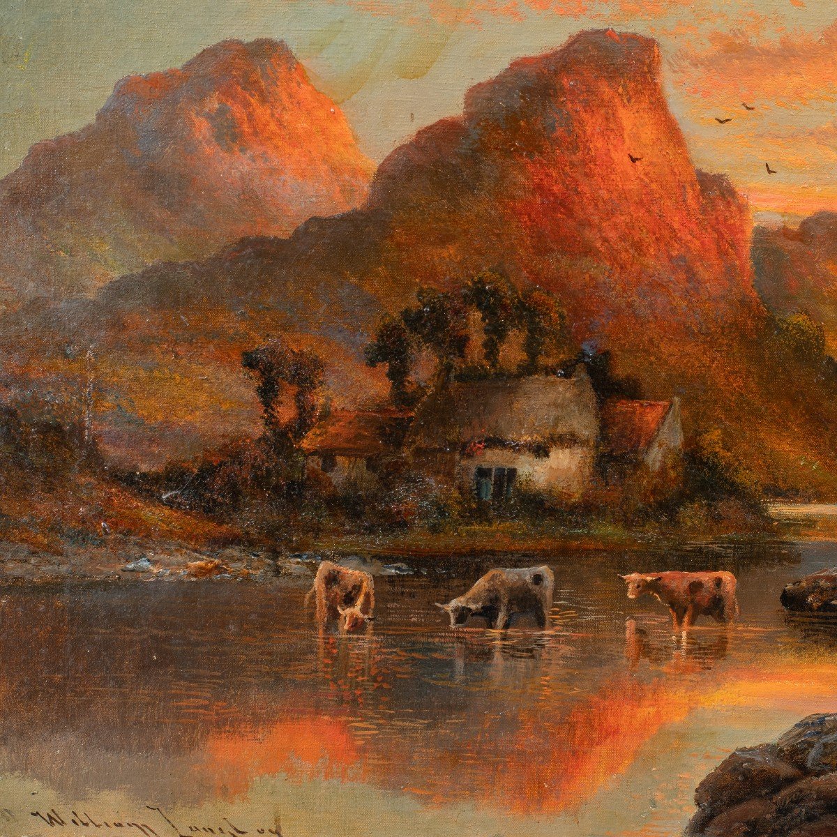 William Langton (British, fine XIX sec.) - Lago al tramonto.-photo-2