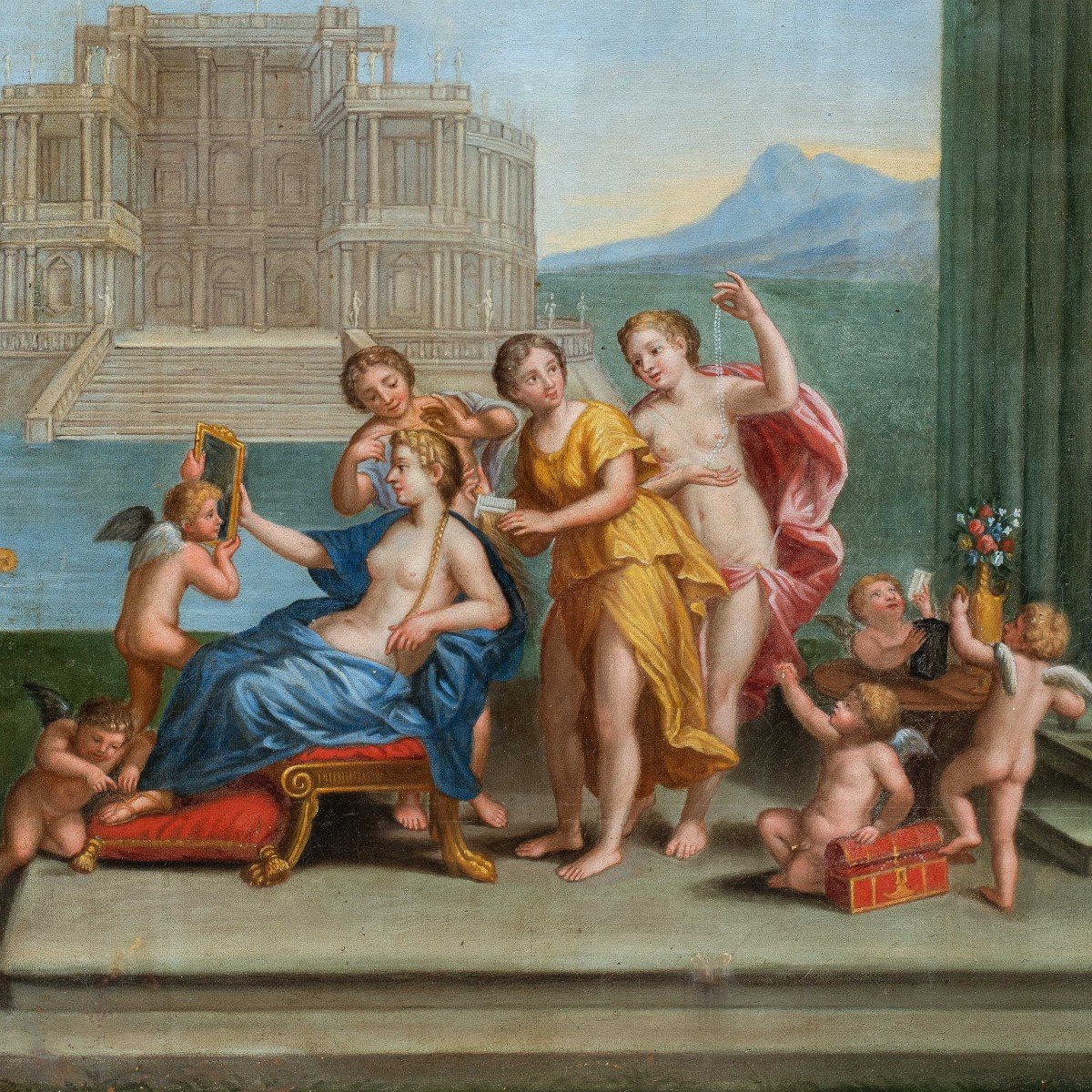 Francesco Albani (Bologna 1578 - Bologna 1660) bottega di - Toelette di Venere.-photo-3