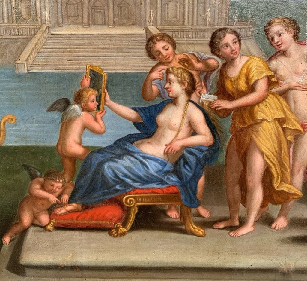 Francesco Albani (Bologna 1578 - Bologna 1660) bottega di - Toelette di Venere.-photo-3