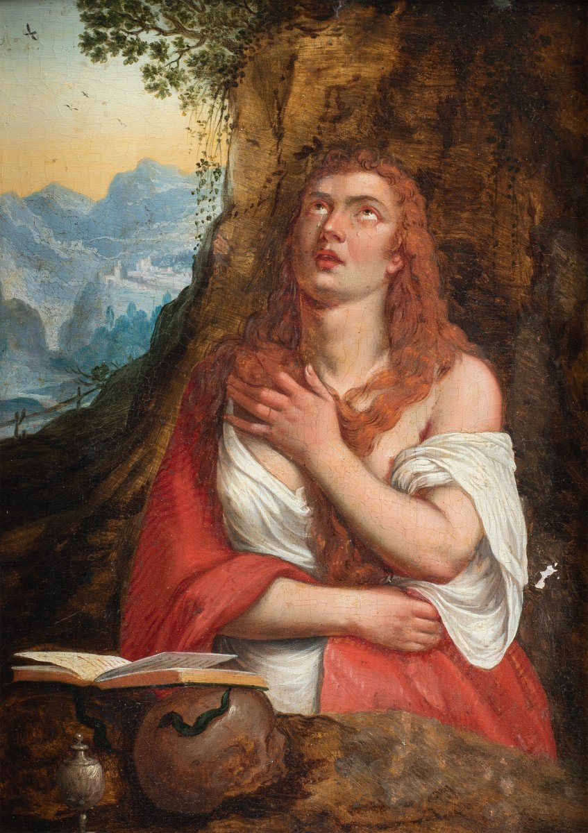 Seguace di Tiziano Vecellio (XVIII sec.) - Maddalena penitente.-photo-2