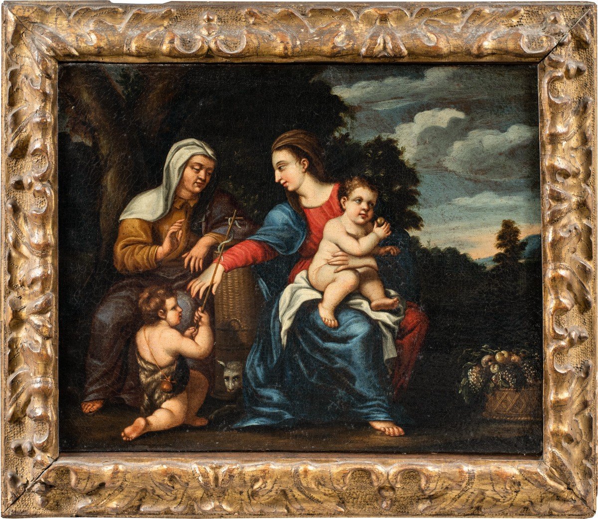 Pittore emiliano (XVIII sec.) - Madonna con Bambino, S. Anna e S. Giovannino.