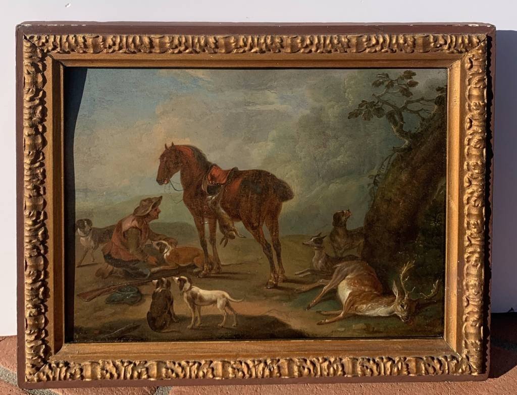 Jean-Baptiste Oudry (Parigi 1686 - Beauvais 1755) cerchia di - Scena di caccia con levrieri.-photo-4