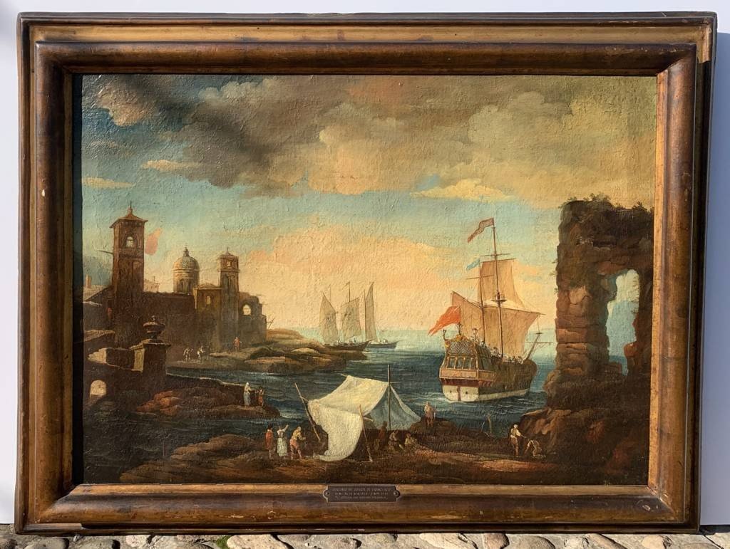 Giacomo Guardi (Venezia 1764 - Venezia 1835) cerchia di - Paesaggio portuale-photo-1