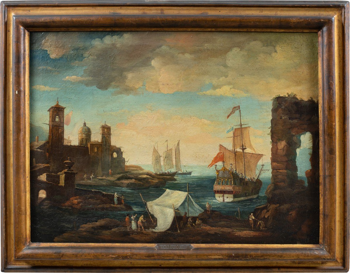 Giacomo Guardi (Venezia 1764 - Venezia 1835) cerchia di - Paesaggio portuale