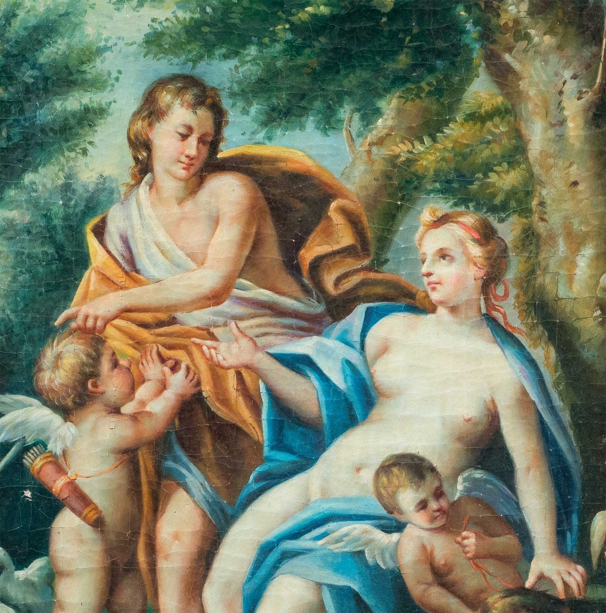 Seguace di François Lemoyne (XIX sec.) - Scena mitologica con due putti e levrieri.-photo-2