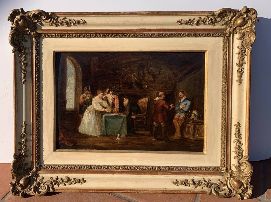 Pittore italiano (datato 1853) - Scena di interno storica.-photo-1