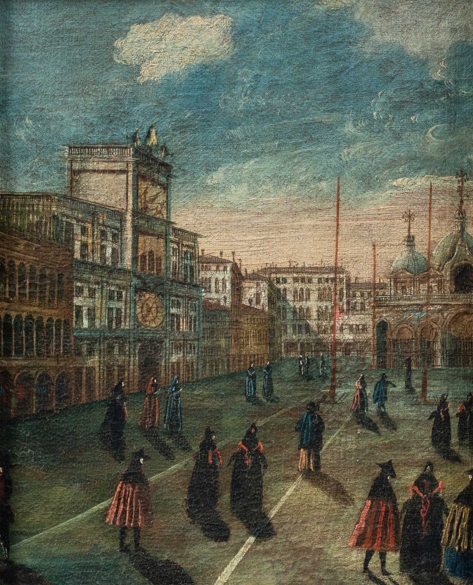 Pittore veneziano (XVIII sec.) - Venezia, veduta di Piazza S. Marco con la Torre dell’Orologio.-photo-2