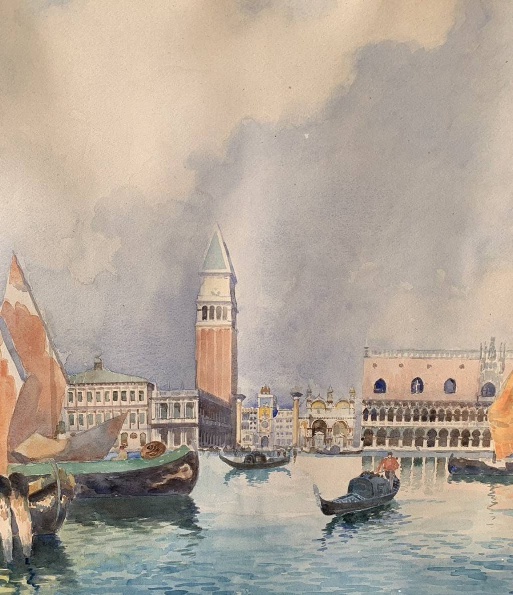 Gino Scalatelli (Venezia 1870 - Venezia 1920) - Venezia, veduta del bacino di S. Marco.-photo-4