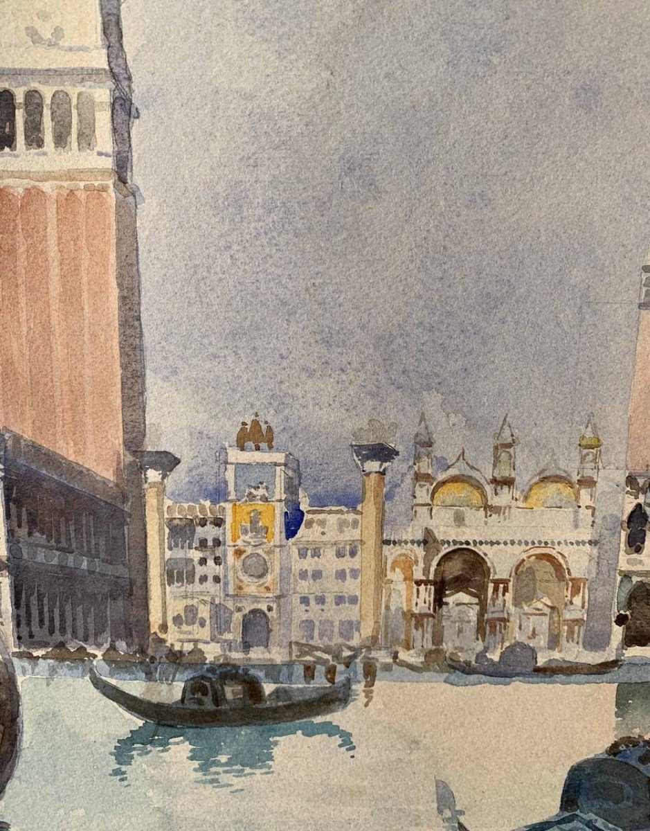 Gino Scalatelli (Venezia 1870 - Venezia 1920) - Venezia, veduta del bacino di S. Marco.-photo-2