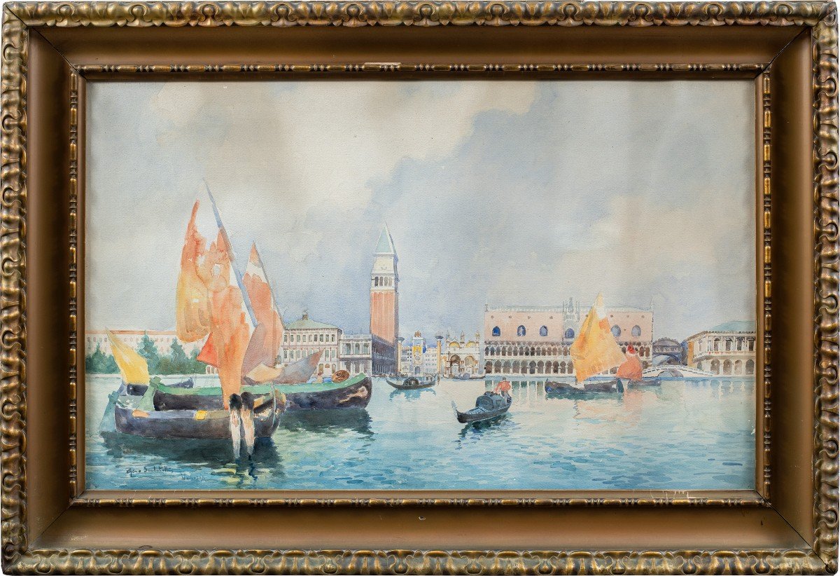 Gino Scalatelli (Venezia 1870 - Venezia 1920) - Venezia, veduta del bacino di S. Marco.