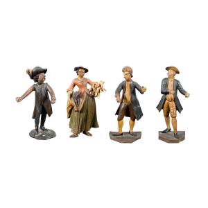 Quattro sculture in legno intagliato e dipinto - Concertino di musicanti - Venezia, XVIII sec.