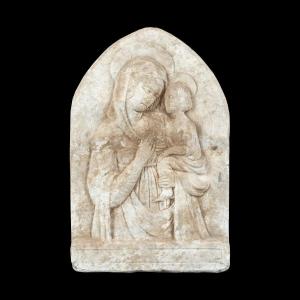 Scultura bassorilievo in pietra - Madonna col Bambino - Italia, XVI secolo.