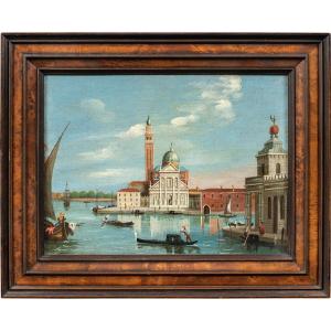 Pittore veneziano (XIX sec) - Venezia, veduta dell’Isola di S. Giorgio dalla Punta della Dogana