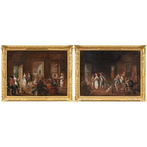 Lorenzo Gramiccia (Cave 1702/1704 - Venezia 1795) - Interni di palazzo con scena di ballo.