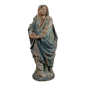 Scultura in legno intagliata e dipinto - Madonna orante - Italia, XVII-XVIII secolo.