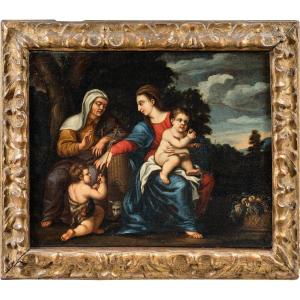 Pittore emiliano (XVIII sec.) - Madonna con Bambino, S. Anna e S. Giovannino.