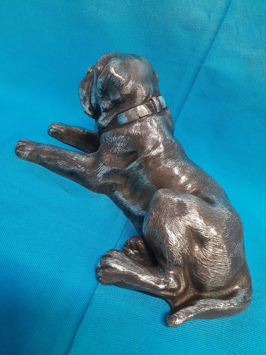 Scultura in argento a forma di mastino cesellata a mano. Italia, XX secolo-photo-4