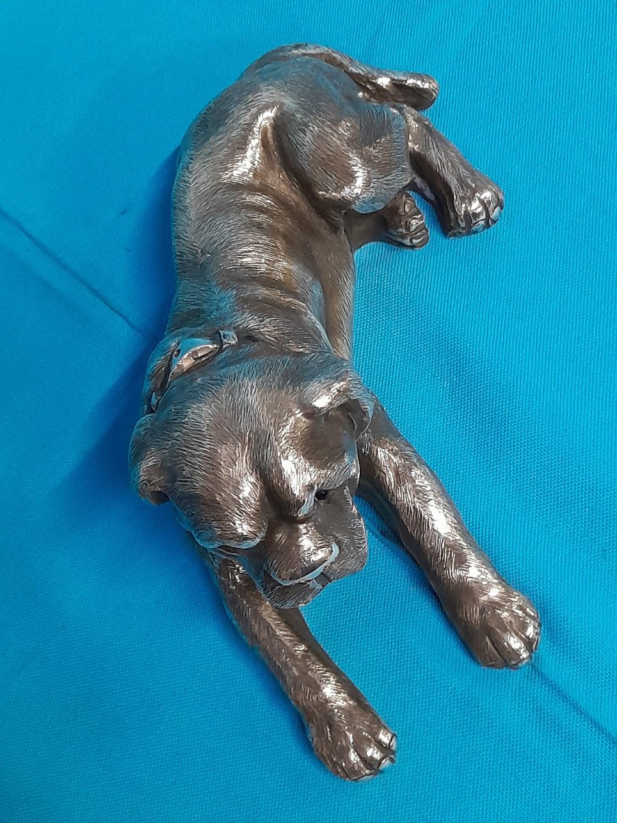 Scultura in argento a forma di mastino cesellata a mano. Italia, XX secolo-photo-1