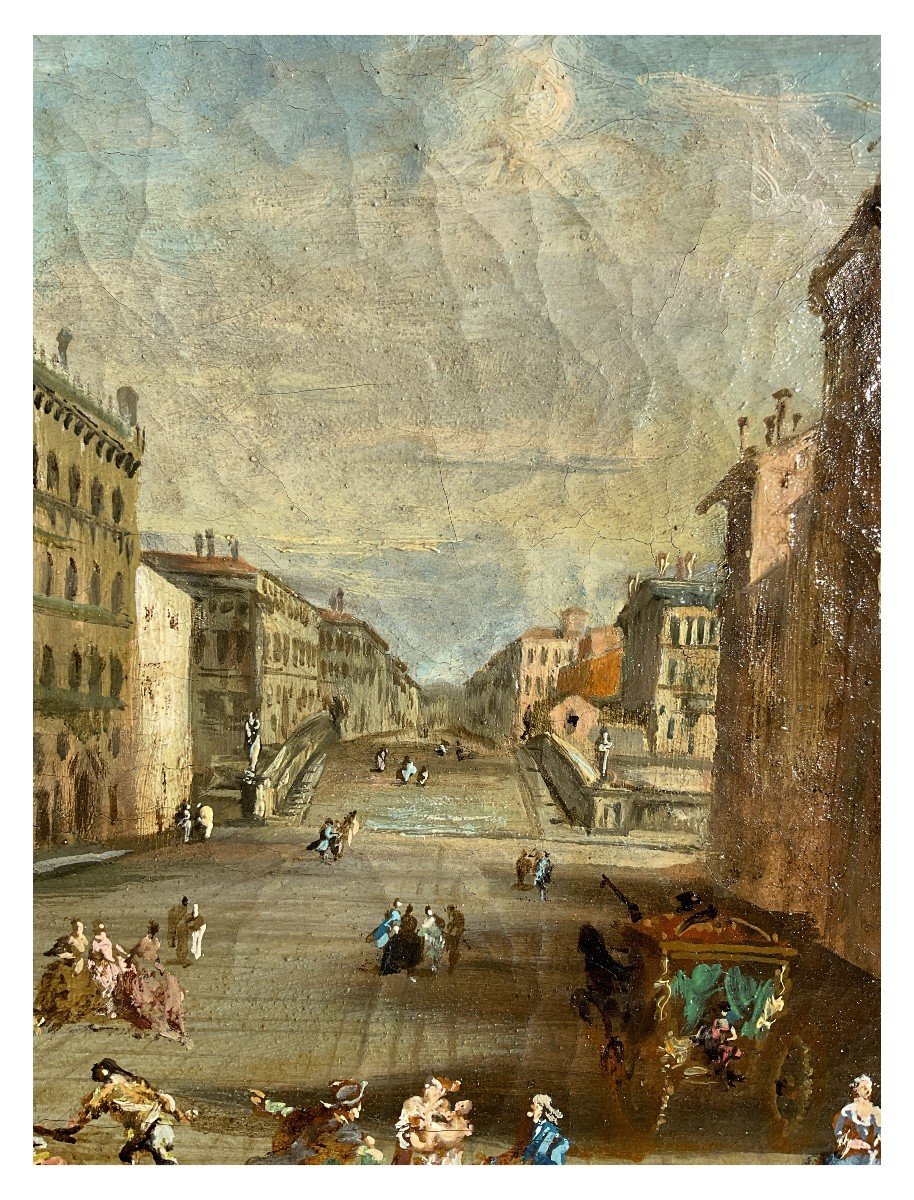 Giuseppe Zocchi (cerchia di), Veduta di Piazza Santa Trinita a Firenze, olio su tela-photo-3