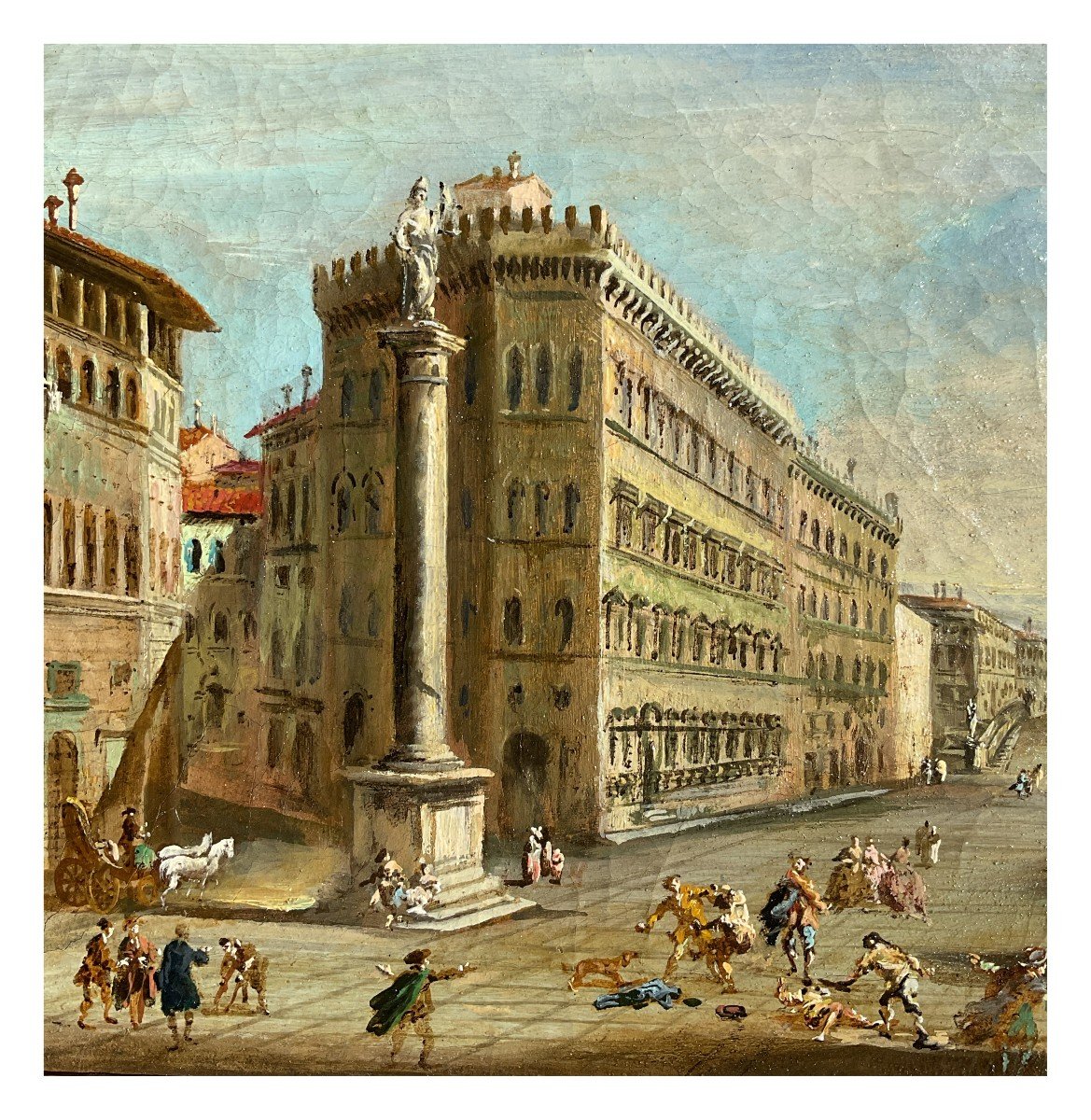 Giuseppe Zocchi (cerchia di), Veduta di Piazza Santa Trinita a Firenze, olio su tela-photo-1