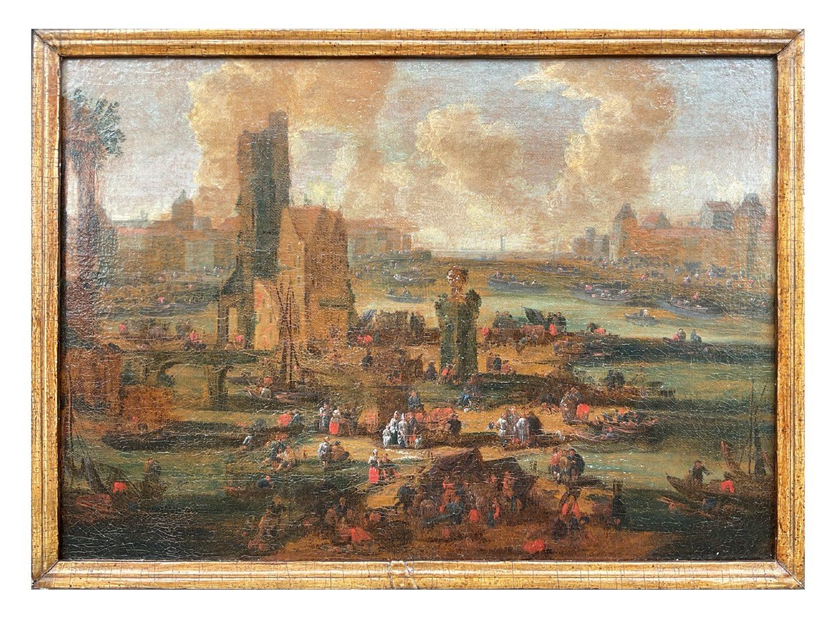 Peter Casteels (att.),  Veduta di Parigi con la torre di Nesle e il Louvre, olio su tela-photo-2