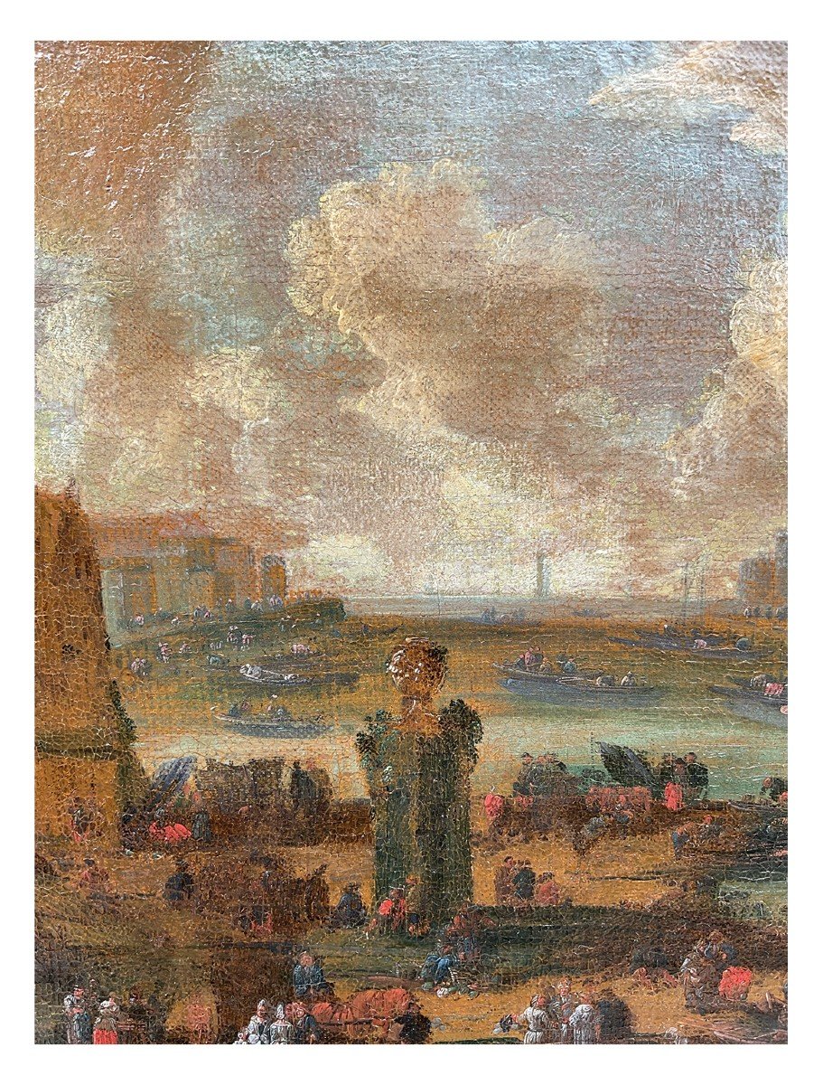 Peter Casteels (att.),  Veduta di Parigi con la torre di Nesle e il Louvre, olio su tela-photo-2