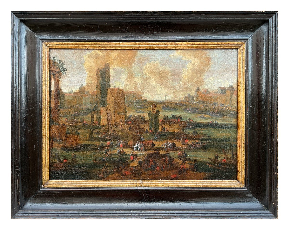 Peter Casteels (att.),  Veduta di Parigi con la torre di Nesle e il Louvre, olio su tela