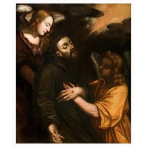 Guglielmo Caccia, detto il Moncalvo (att.), San Francesco sorretto dagli angeli